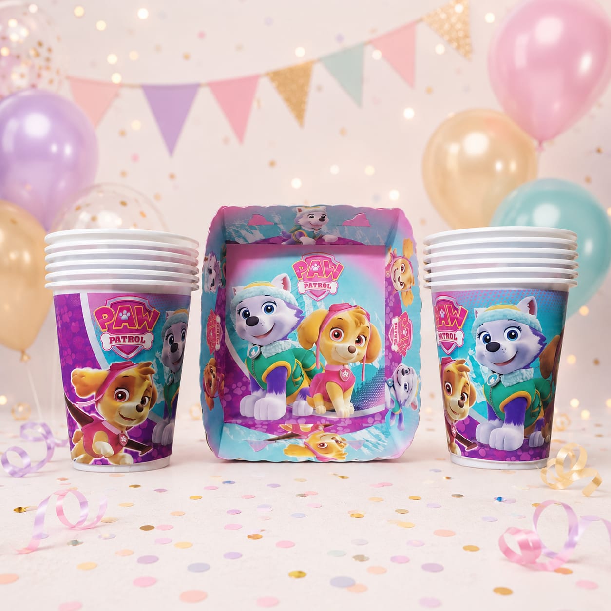 Kit Fiesta Paw Patrol Skye & Everest 12 Torteros + 12 Vasos
